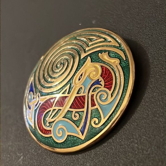 Vintage Tara Ware Dublin Ireland Celtic Book Of Kels Enamel Dragon Irish Brooch - Picture 5 of 6